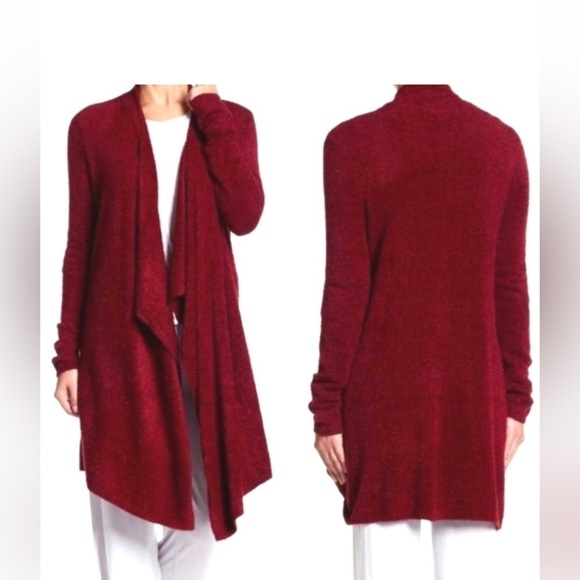 Barefoot Dreams Chic Lite Calypso Wrap Bamboo Cardigan S/M Small Medium Deep Red - Picture 2 of 11